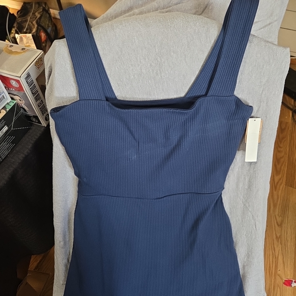 Blue Ribbed Sleeveless Dress